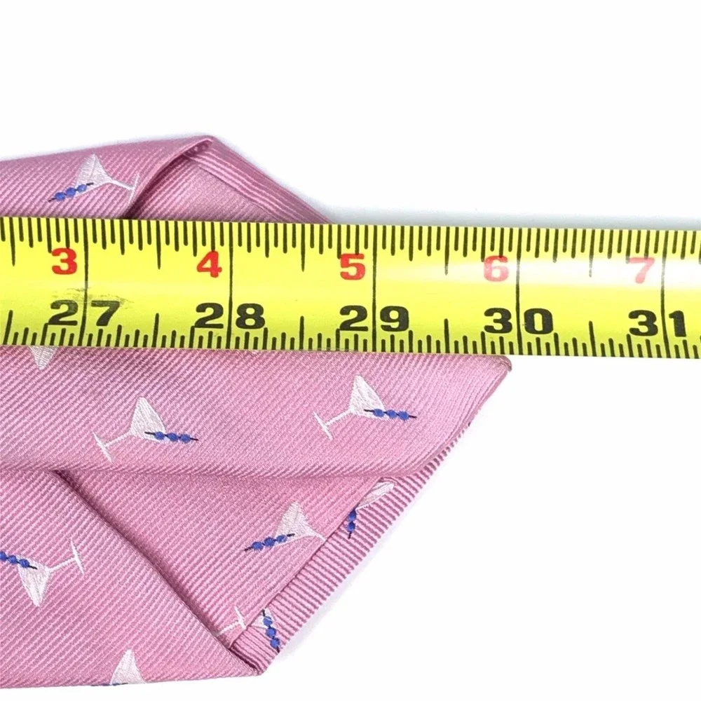 Tasso Elba Men's Tie 100% Silk Tie Handmade Pink Blue Martini Drinks Necktie